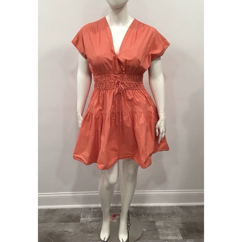Derek Lam Tora V Neck Dress Coral Size 52 US XL Short Flirty Vacay  Resort Wear